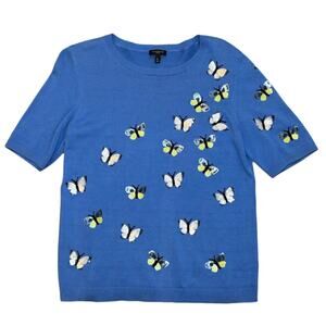 Talbot's Blue Sequins Butterfly Knit Short Sleeve Shirt Size Petite Medium